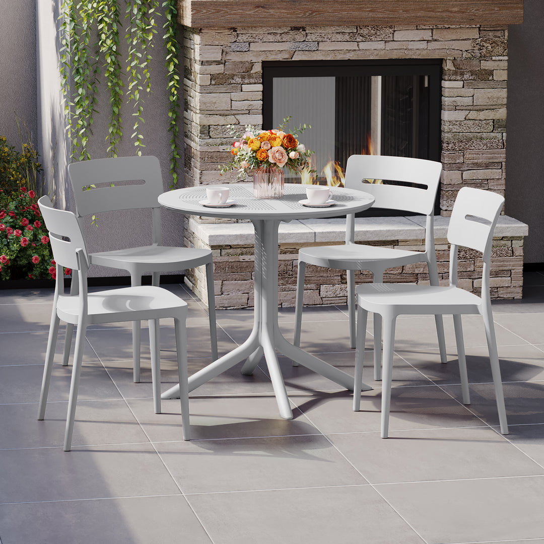 Playa Modern 5-Piece Resin Round Patio Dining Table Set with Stackable Patio Dining Chairs