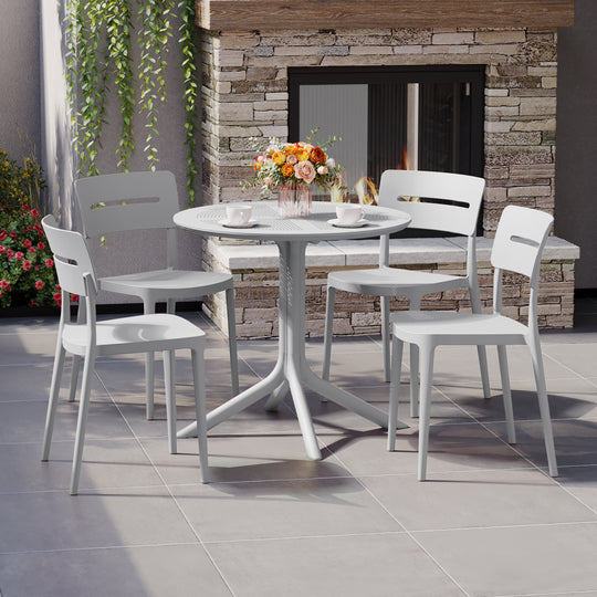 Playa Modern 5-Piece Resin Round Patio Dining Table Set with Stackable Patio Dining Chairs