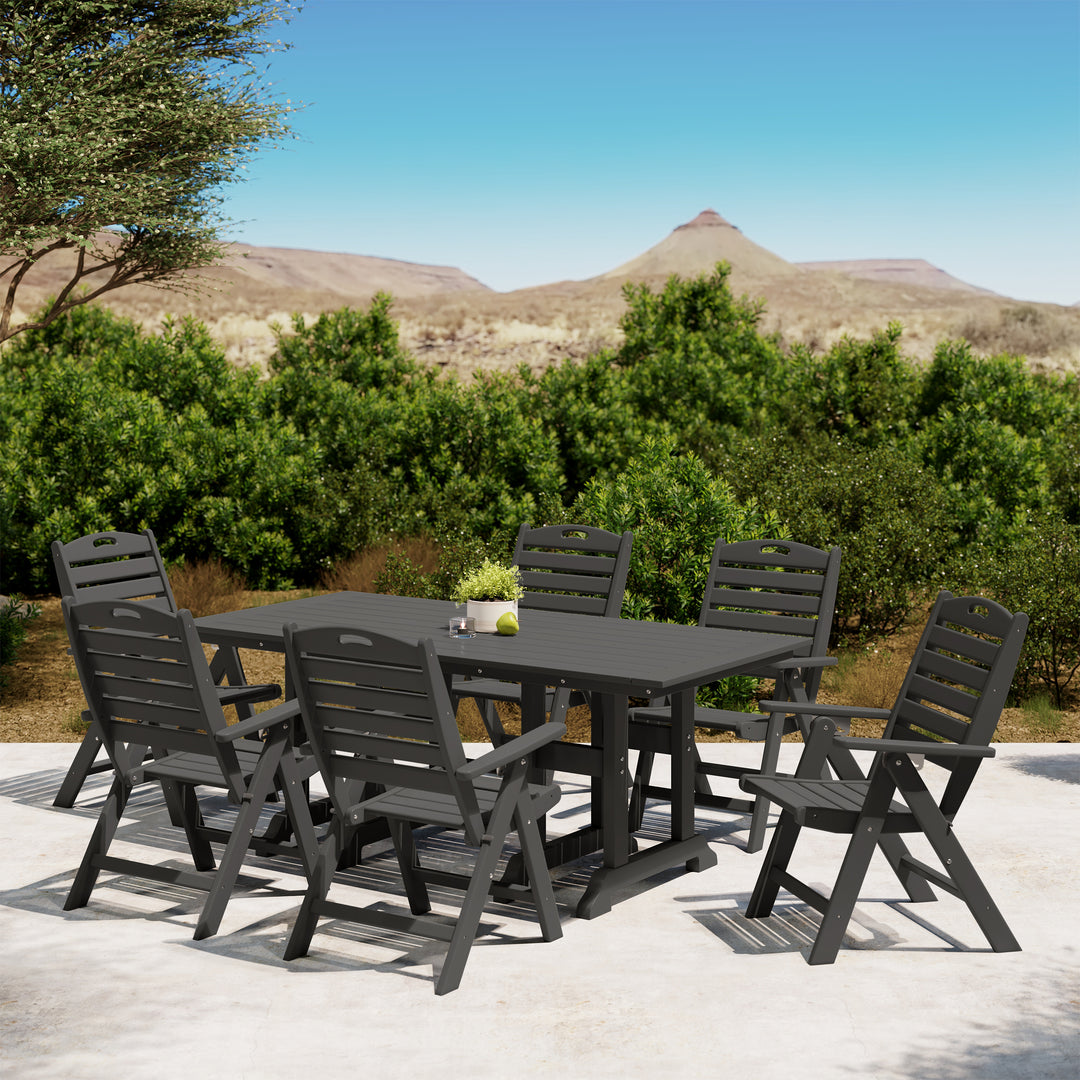 Malibu 7-Piece HDPE Rectangular Patio Dining Table Set with Foldable Chairs