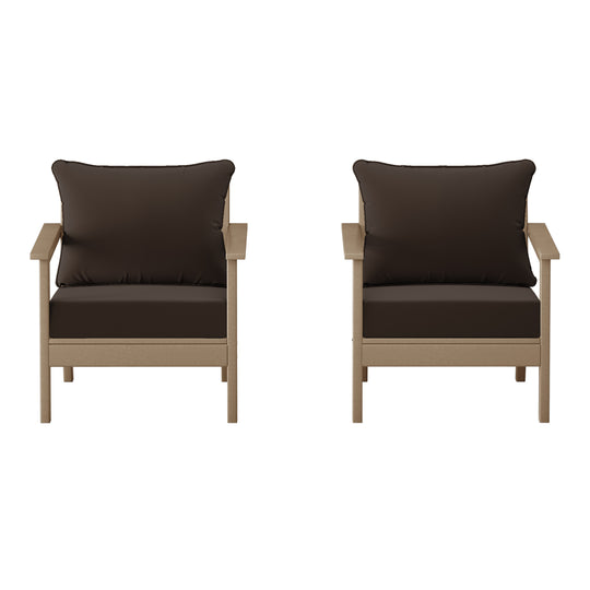 Avalon Outdoor Modern HDPE Patio Club Chairs with Deep Seat Cushions (Set of 2)