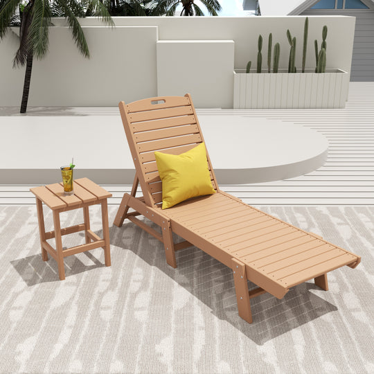 Malibu 2-Piece Poly Reclining Outdoor Patio Chaise Lounge Chair with Side Table Set