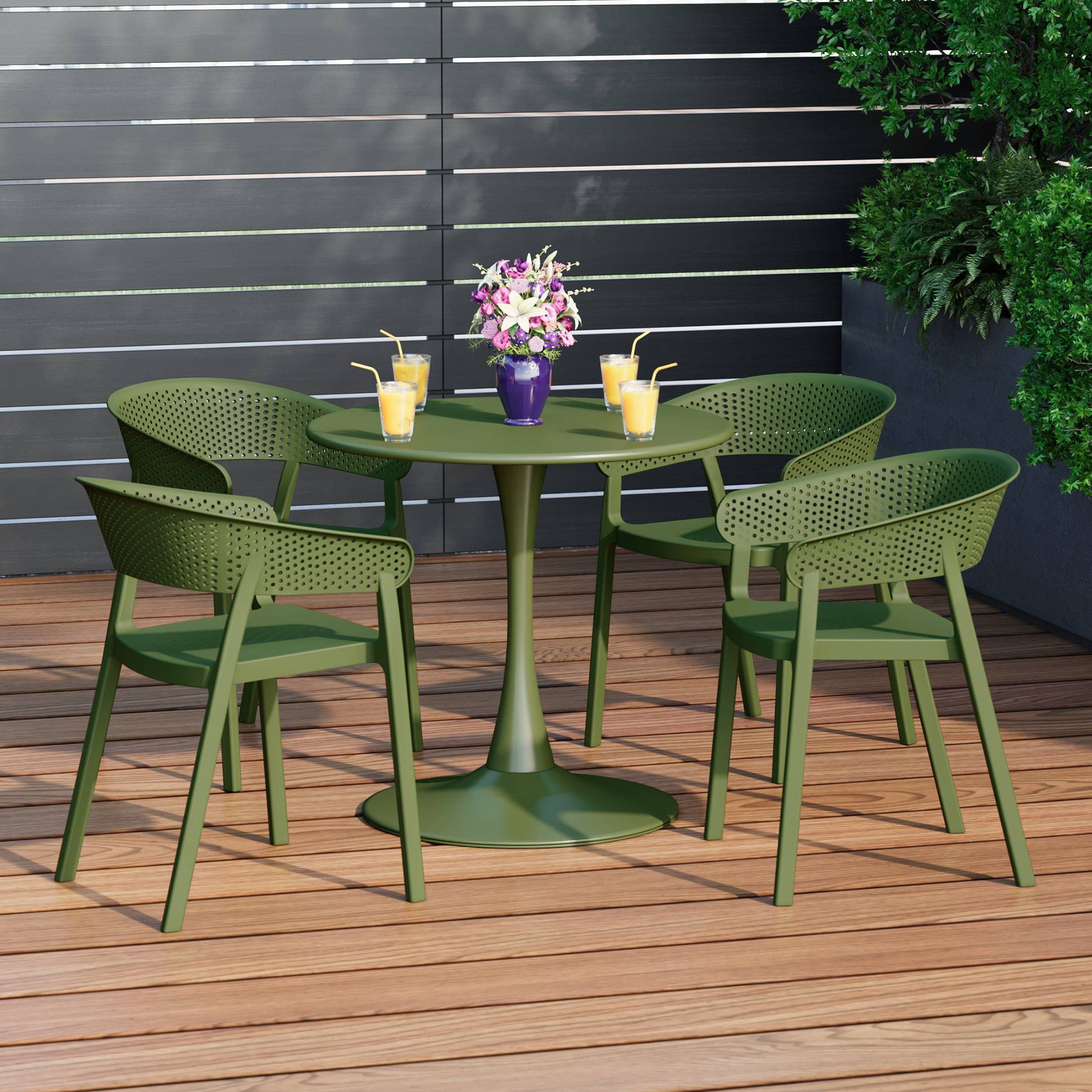 Playa 5-Piece Indoor Outdoor Metal Patio Dining Table Set With Stackable Patio Chairs