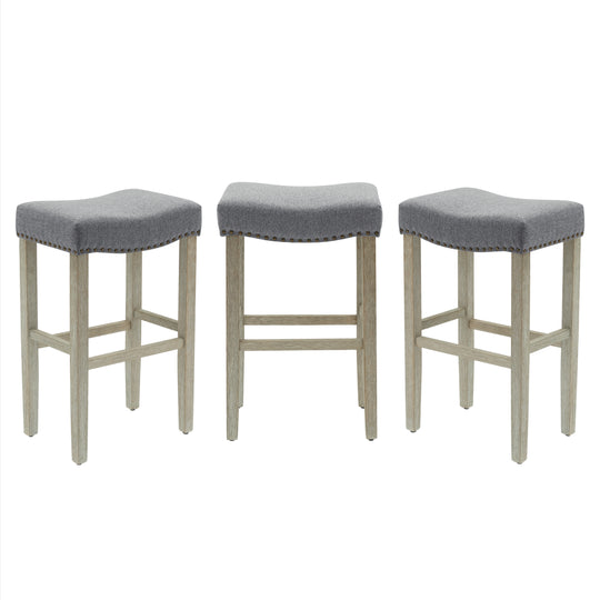 Lenox 29" Upholstered Saddle Seat Antique Gray Counter Stool (Set of 3)