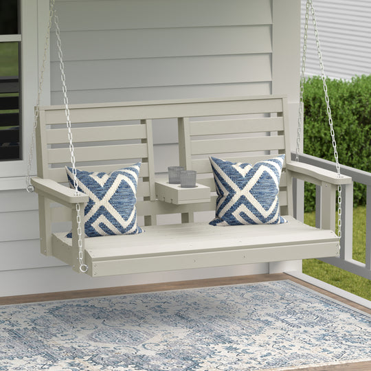 St Charles Outdoor HDPE 54" Front Hanging Porch Swing Bench With Cupholders