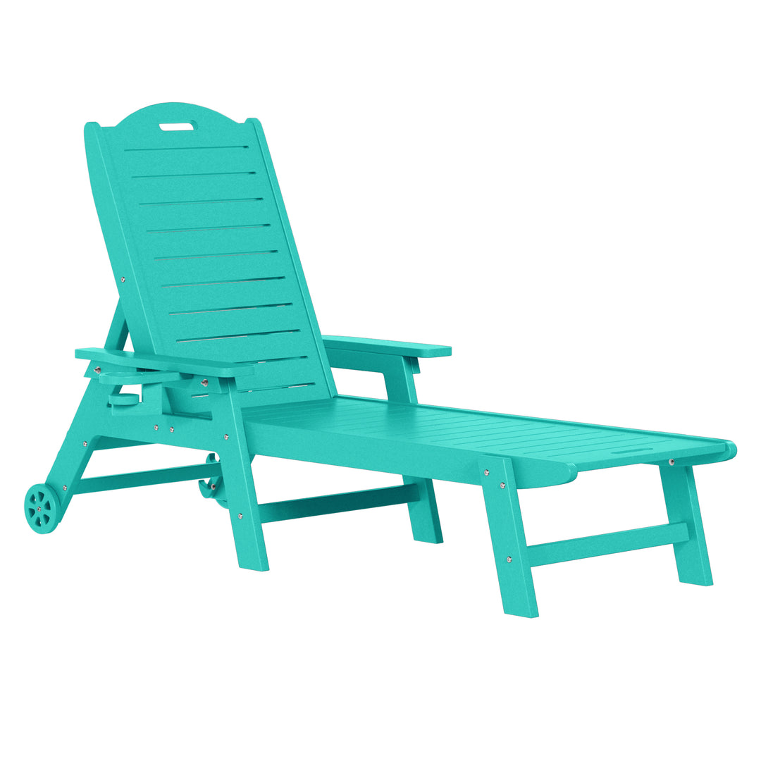 Aruba 2-Piece Outdoor Patio Chaise Lounge Chair with Wheels & Cup Holder with Patio Side Table