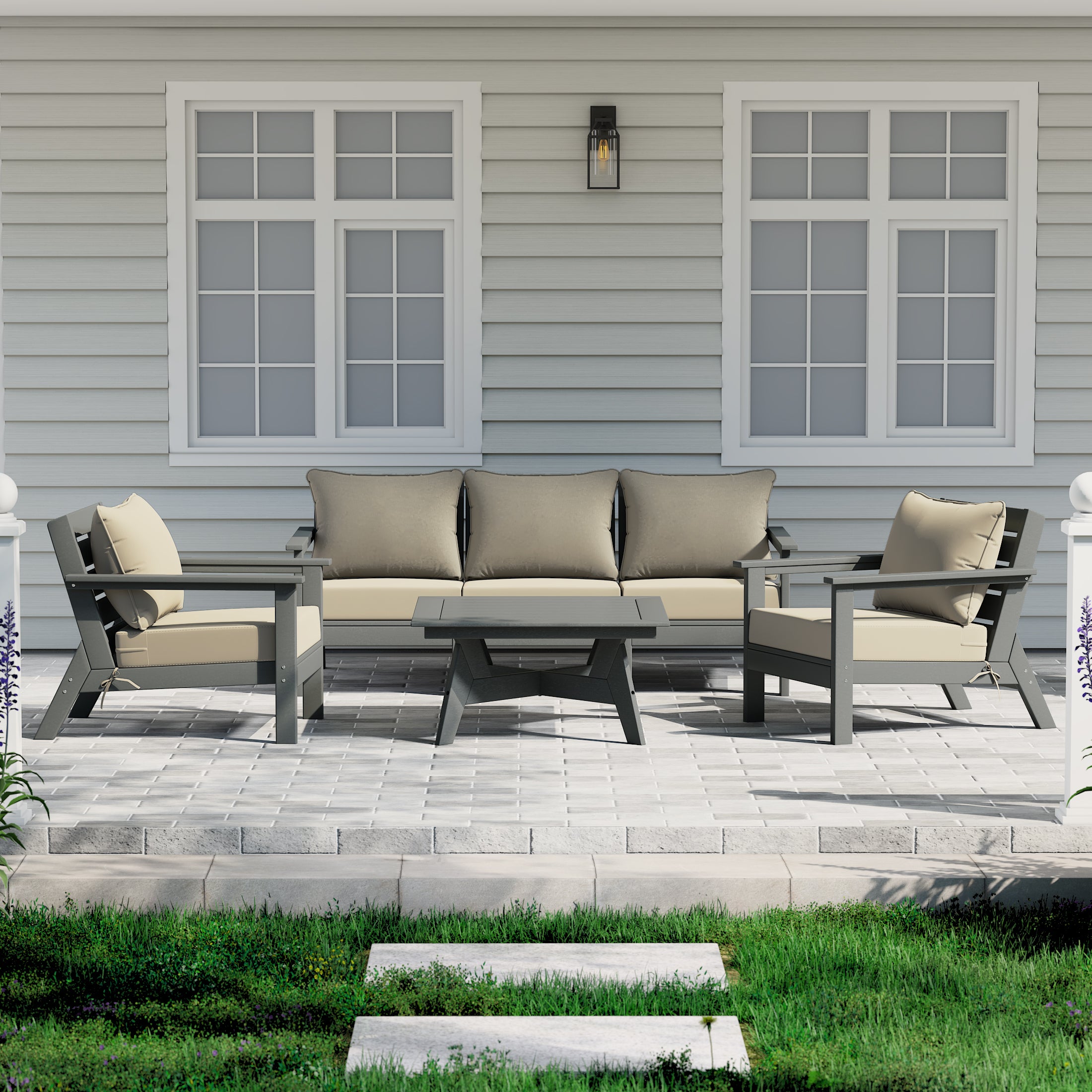 Avalon Outdoor 6-Piece Modular Sectional Patio Furniture Sofa Set in Gray Frame