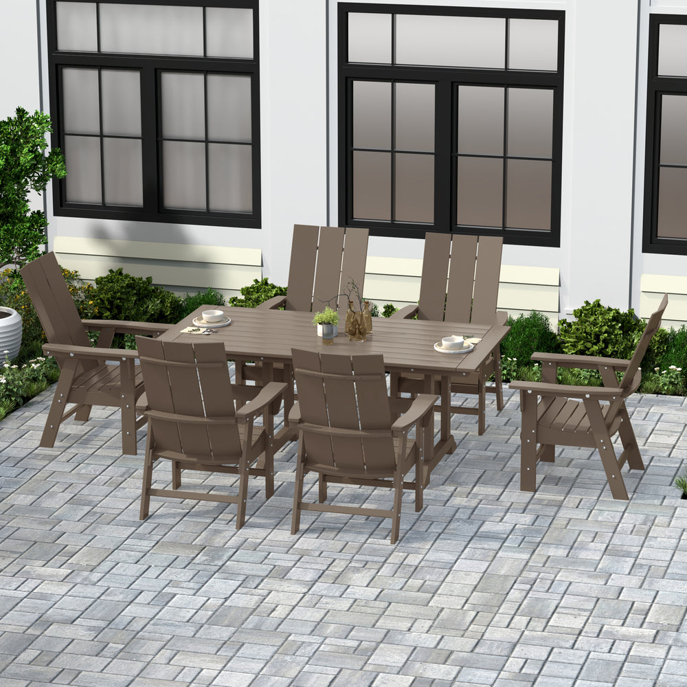 Ashore 7 Piece Outdoor Patio Dining Table and Modern Adirondack Armchair Set