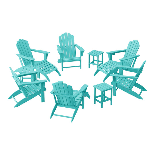 Highland 12-Piece HDPE Outdoor Patio Furniture Adirondack Chair Conversation Table Set