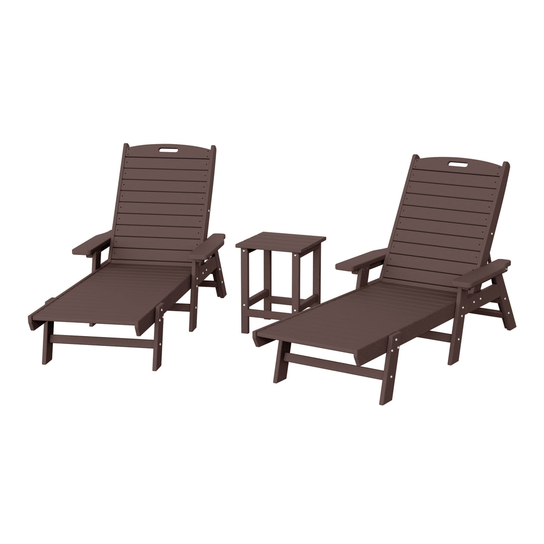 Malibu Poly Reclining Chaise Lounge Set With Table