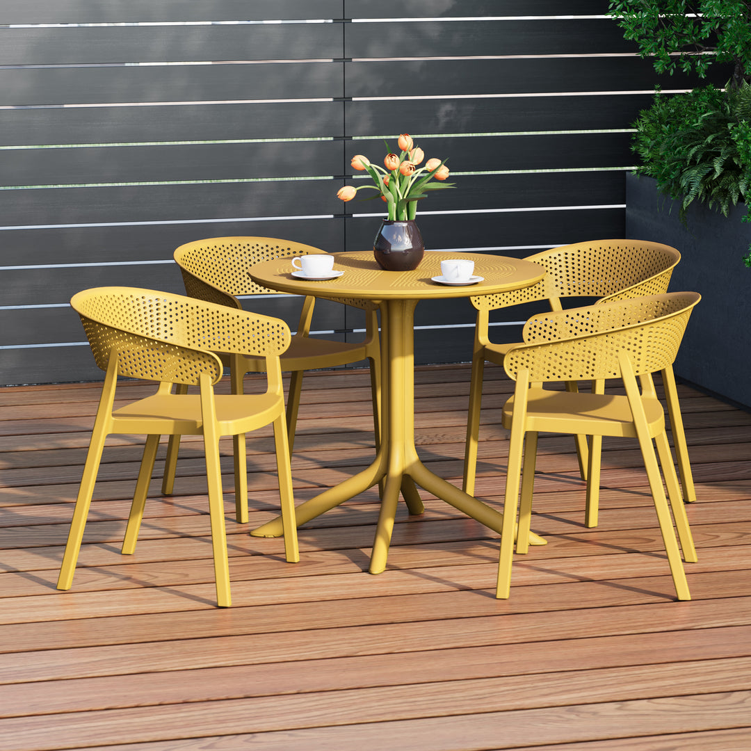 Playa 5-Piece Modern Patio Round Dining Table Set with Stackable Patio Dining Chairs