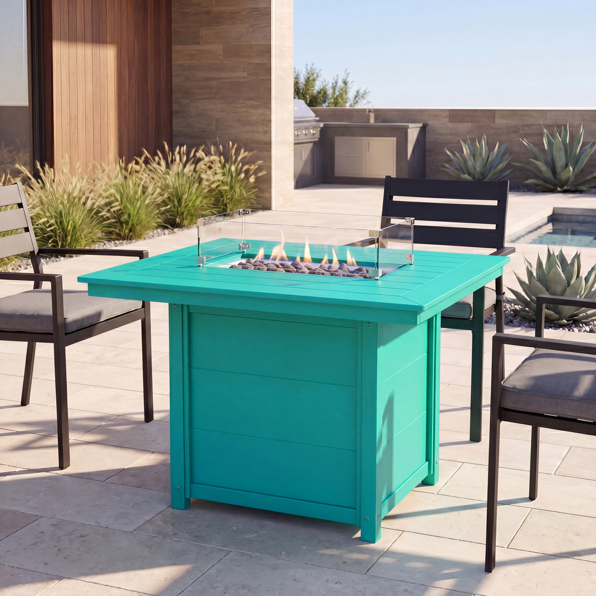 Helios 46" Modern Outdoor Patio Gas Propane Rectangular Fire Pit Table