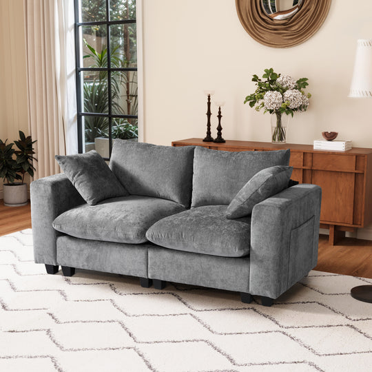 Augusta 70" Modular Chenille Loveseat Sofa With USB/Type-C Ports and Side Pockets