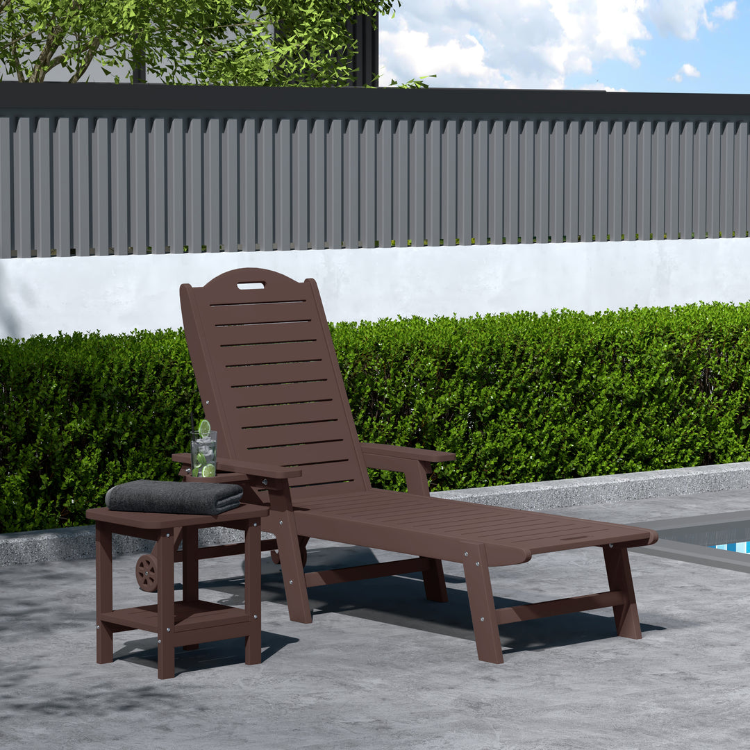 Aruba 2-Piece Outdoor Patio Chaise Lounge Chair with Wheels & Cup Holder with Patio Side Table