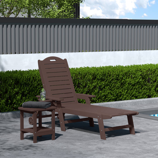 Aruba 2-Piece Outdoor Patio Chaise Lounge Chair with Wheels & Cup Holder with Patio Side Table