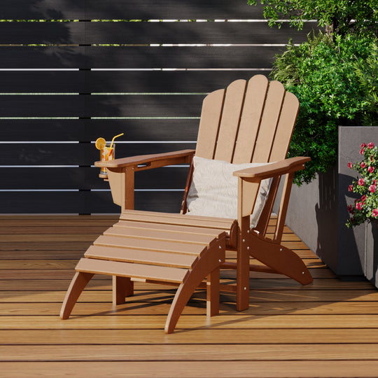 Highland 2-Piece Outdoor Patio HDPE Adirondack Chair With Ottoman and Cup Holder Set