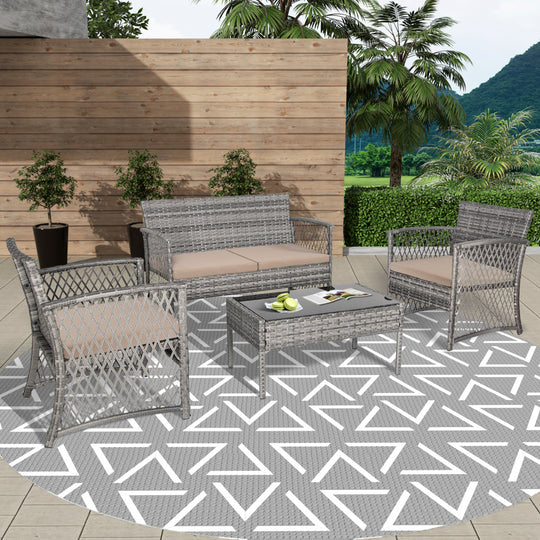 Melvi 4-Piece Outdoor Patio Wicker Conversation Set, Gray