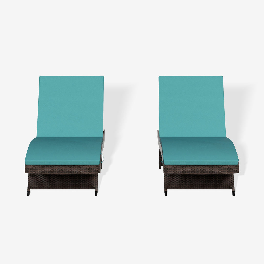 Somerset Brown Rattan Wicker Outdoor Patio Chaise Lounge with Cushion (Set of 2)