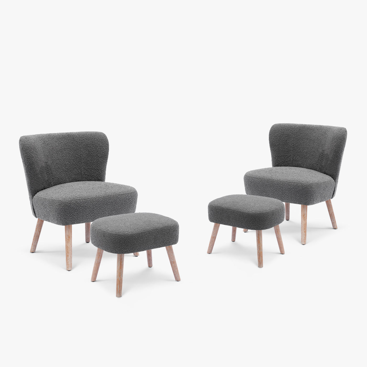 Genevieve 4-Piece Set Mid-Century Boucle Accent Chairs with Ottoman Foot Stools