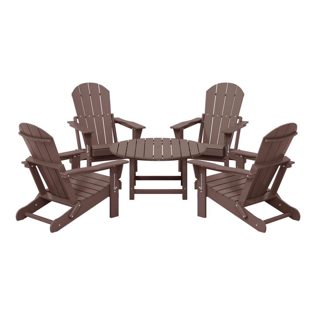 Malibu 5-Piece HDPE Folding Adirondack Chair Outdoor Patio Conversation Set