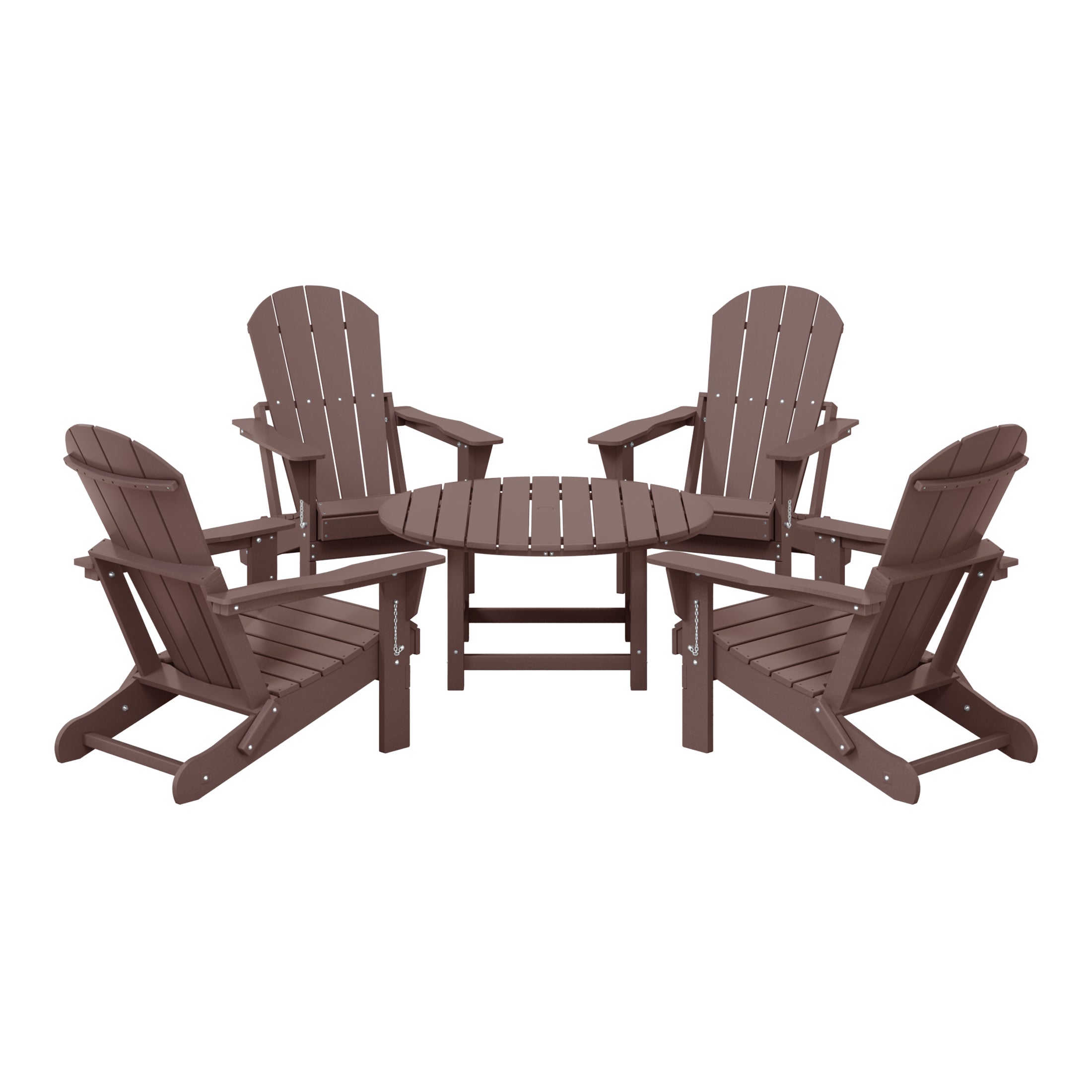 Malibu 5-Piece HDPE Folding Adirondack Chair Outdoor Patio Conversation Set