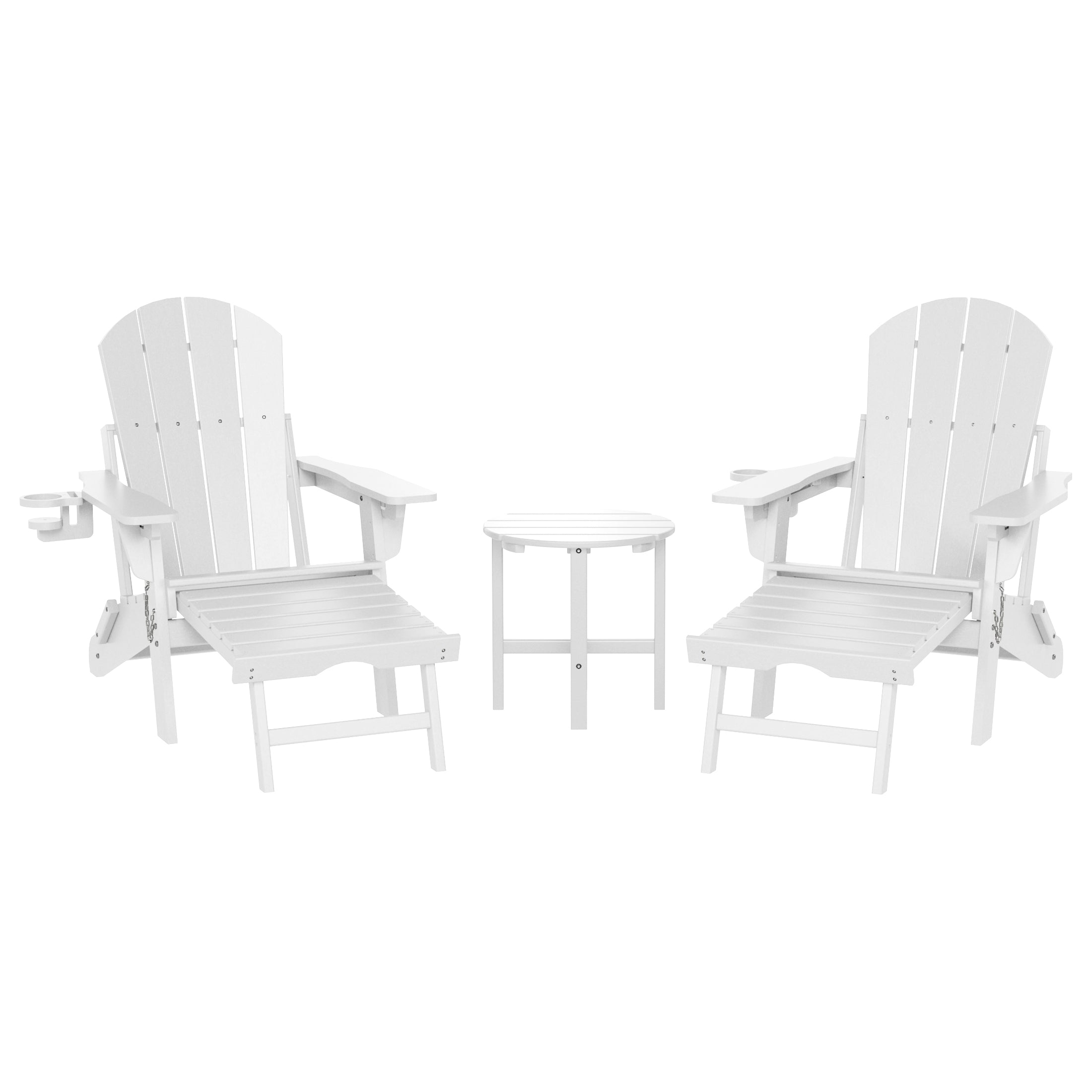 Malibu 3-Piece Outdoor Folding Adjustable Adirondack Chair with Cup Holder & Hideaway Ottoman and 18" Side Table