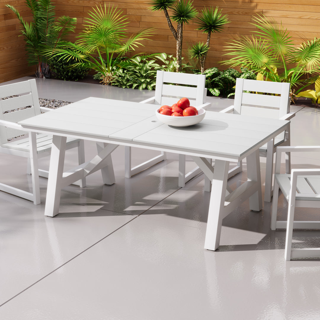 Cape May 72" HDPE Rectangle Outdoor Patio Dining Table With Umbrella Hole and Metal Frame