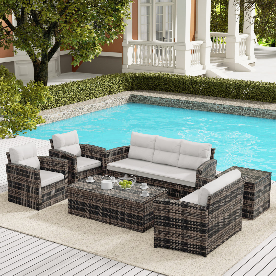 Helio 6-Piece PE Rattan Wicker Outdoor Patio Conversation Sofa Set
