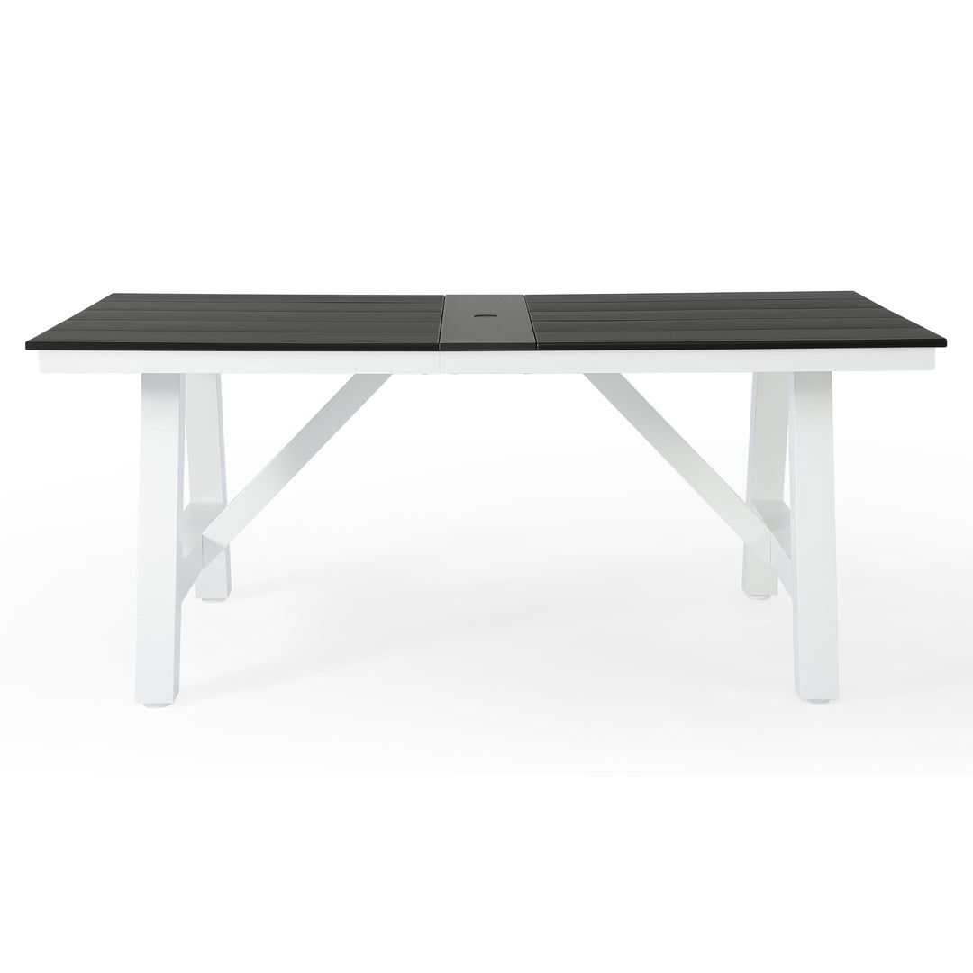 Cape May 72" HDPE Rectangle Outdoor Patio Dining Table With Umbrella Hole and Metal Frame