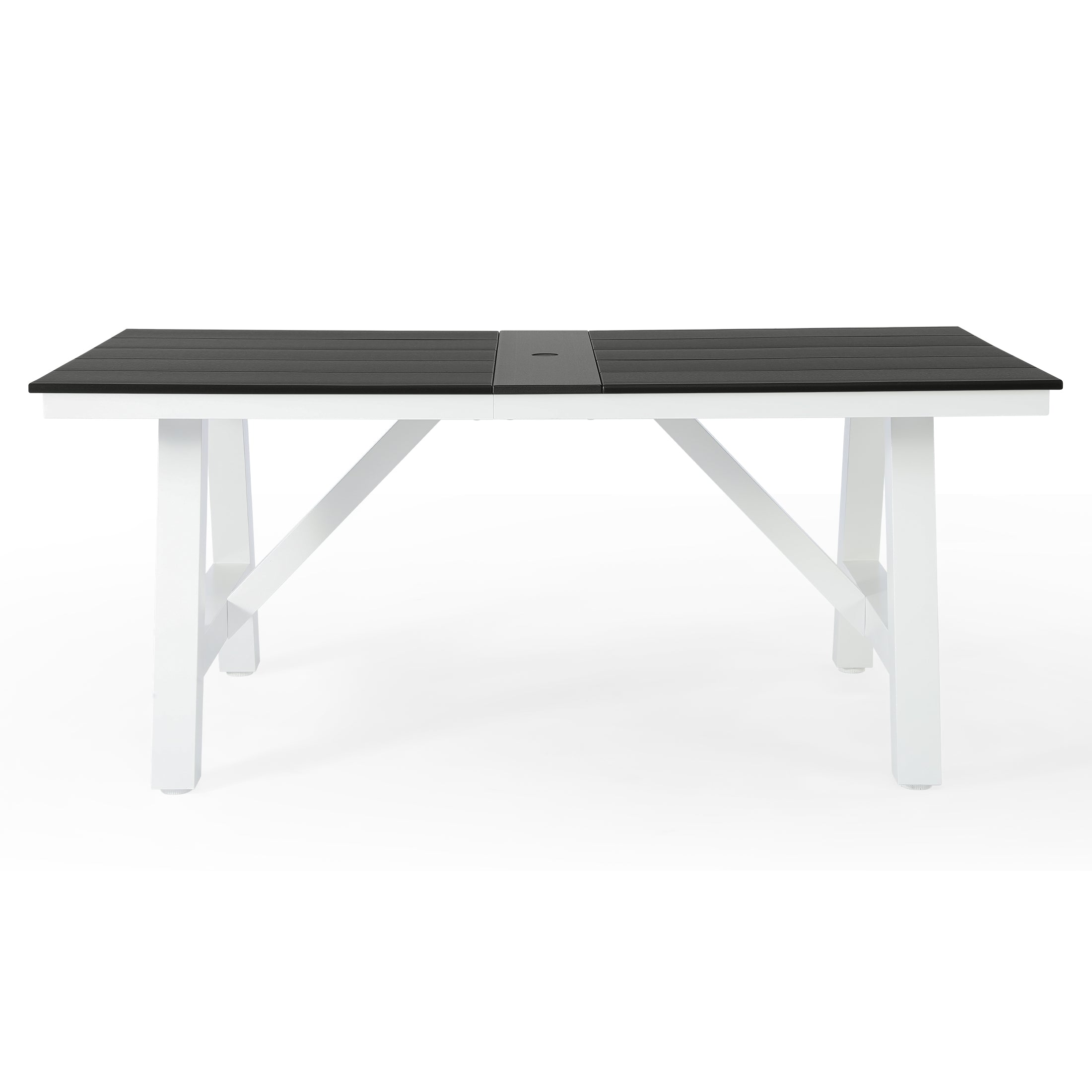 Cape May 72" HDPE Rectangle Outdoor Patio Dining Table With Umbrella Hole and Metal Frame