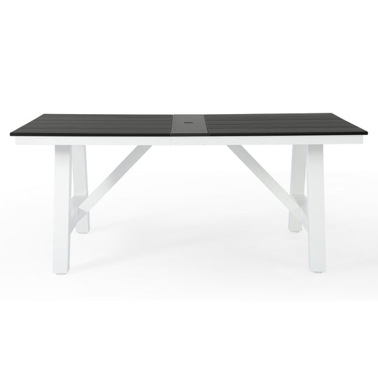 Cape May 72" HDPE Rectangle Outdoor Patio Dining Table With Umbrella Hole and Metal Frame