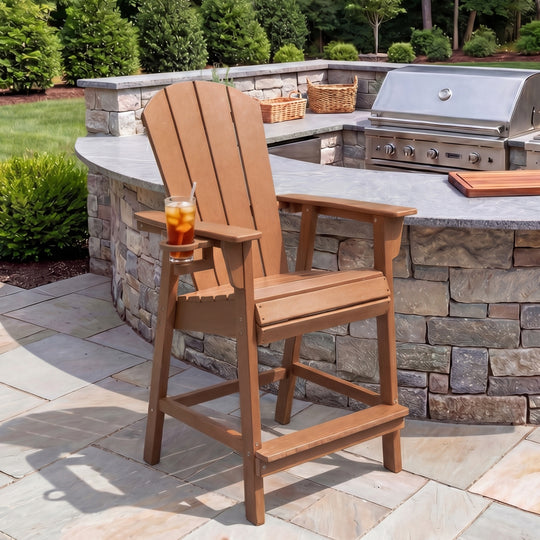 Malibu Outdoor HDPE  Tall Adirondack Counter Height Bar Chair With Cup Holder