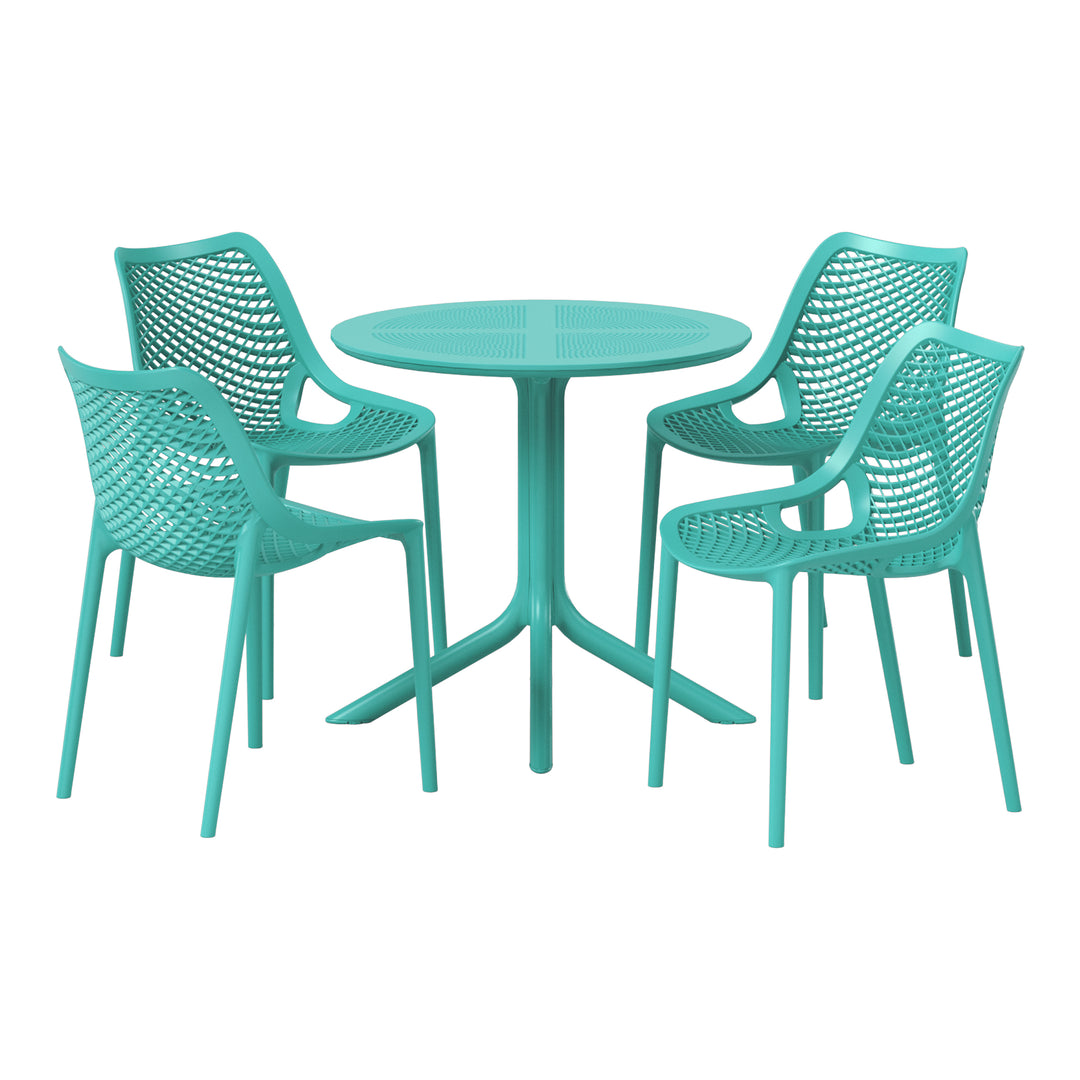 Playa 5-Piece Modern Round Patio Dining Table Set with Stackable Patio Dining Chairs