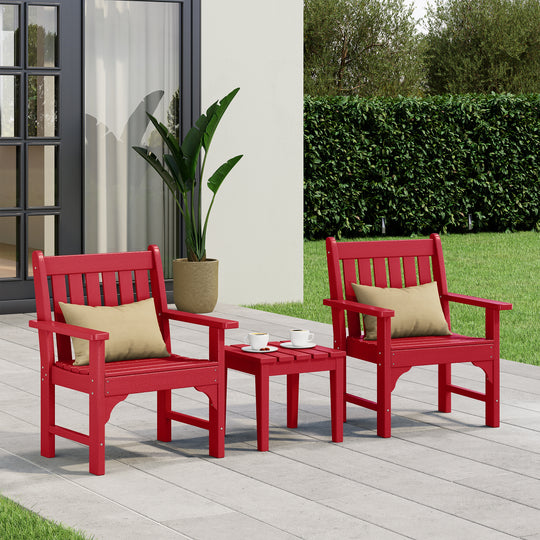 Malibu Outdoor Patio 3-Piece HDPE Adirondack Garden Chairs with Square Adirondack Side Table Set