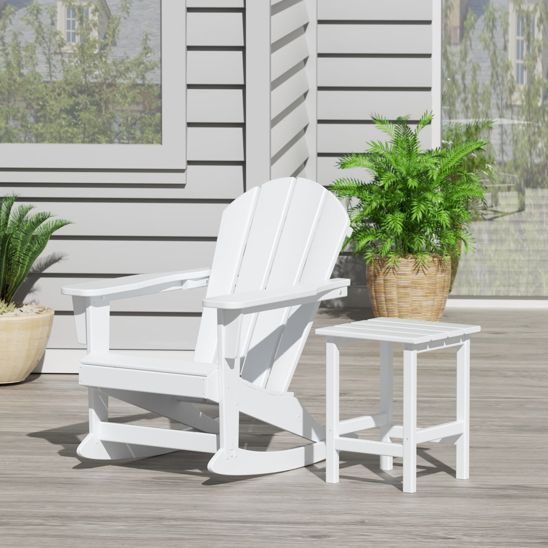 Malibu Outdoor Patio Rocking Adirondack Chairs with Side Table Set