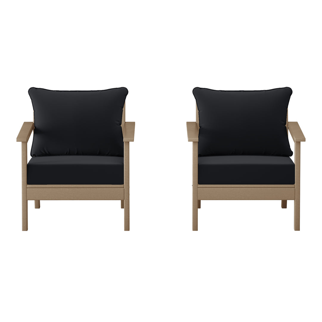 Avalon Outdoor Modern HDPE Patio Club Chairs with Deep Seat Cushions (Set of 2)
