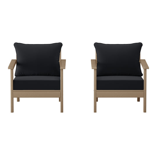 Avalon Outdoor Modern HDPE Patio Club Chairs with Deep Seat Cushions (Set of 2)