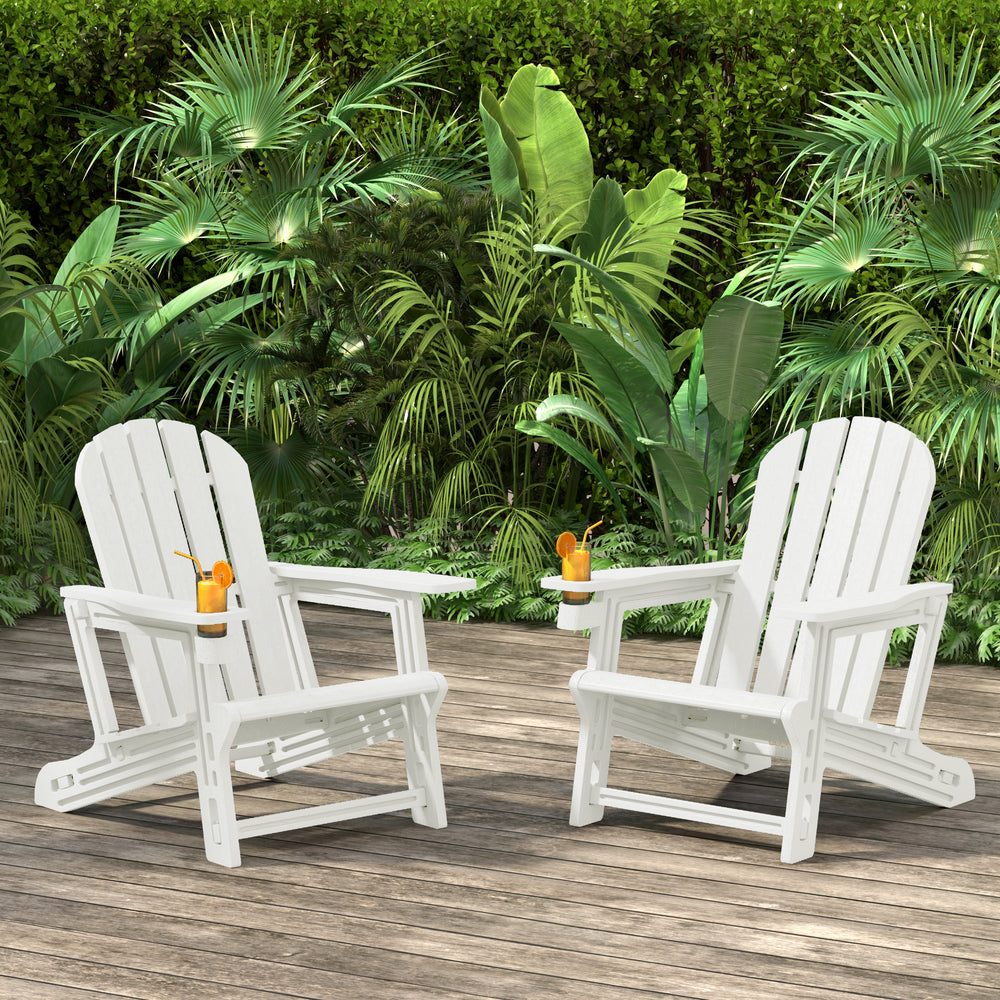 Azura Tool-Free Assembly Outdoor Patio HDPE Plastic Adirondack Chair with Cup Holder (Set of 2)