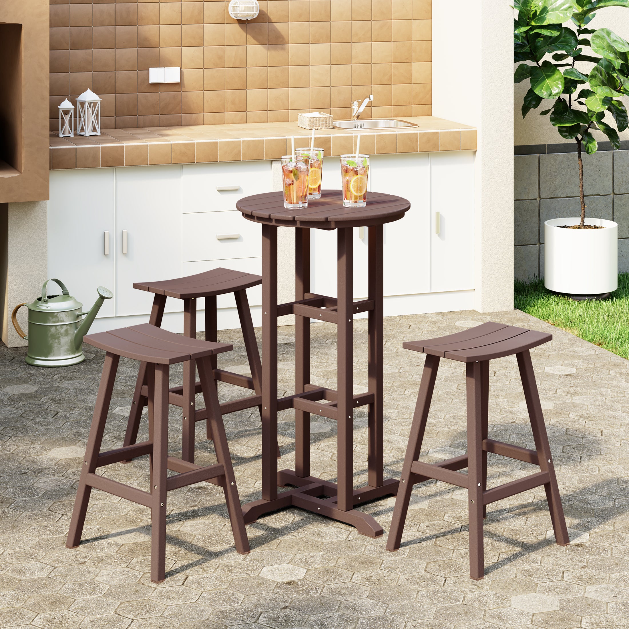 Malibu Outdoor Patio Bar Height Table and Bar Stool 4-Piece Dining Set