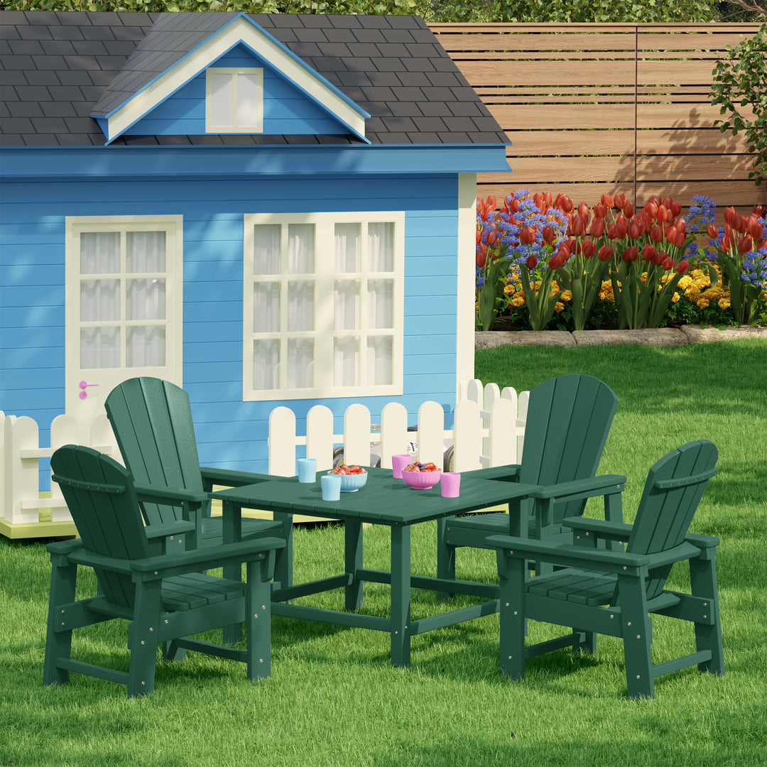 Malibu Kids 5-Piece HDPE Outdoor Square Patio Dining Table and Chairs Set