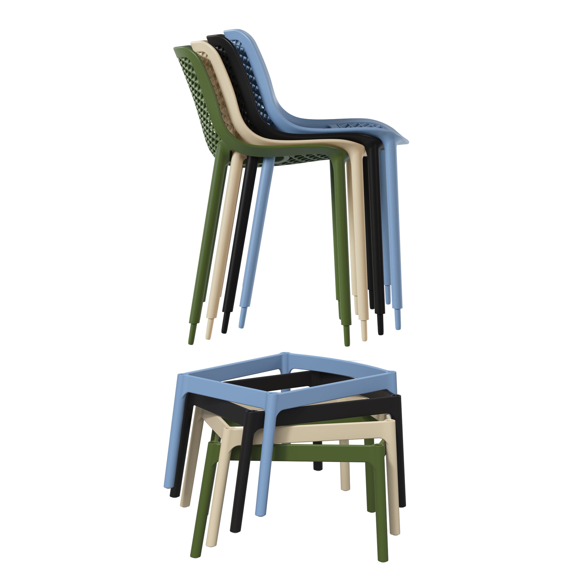 Playa 41.75" Outdoor Modern Polypropylene Plastic Patio Bar Height Stools (Set of 2)
