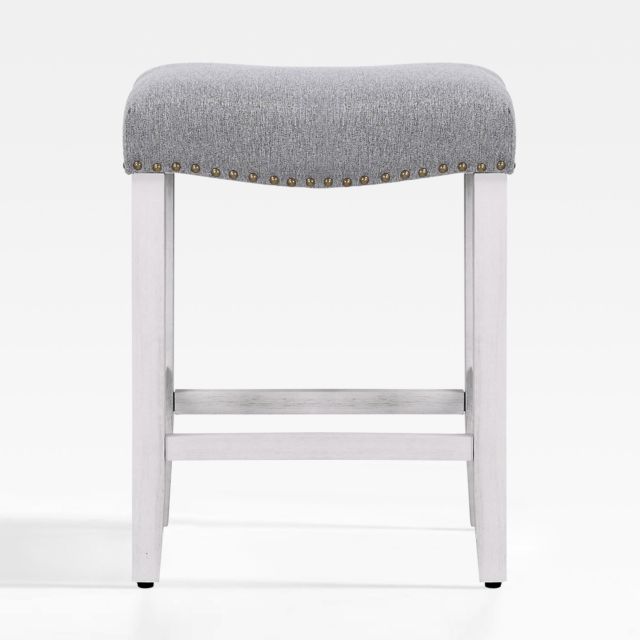 Lenox 24" upholstered nail head bar counter stool with Antique White color legs