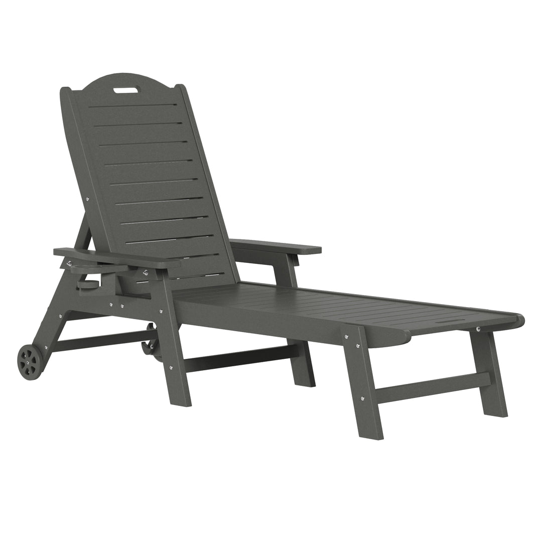 Aruba 2-Piece Outdoor Patio Chaise Lounge Chair with Wheels & Cup Holder with Patio Side Table