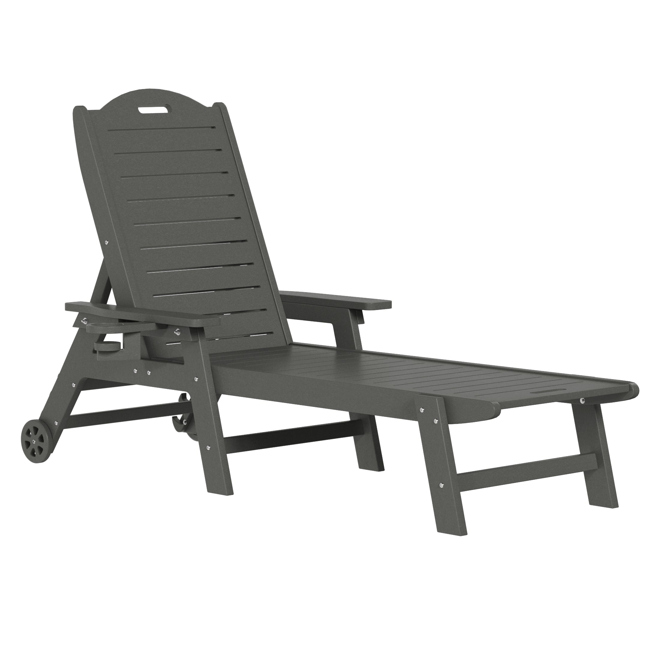 Aruba 3-Piece Outdoor Patio Chaise Lounge Chair with Wheels & Cup Holder with Patio Side Table