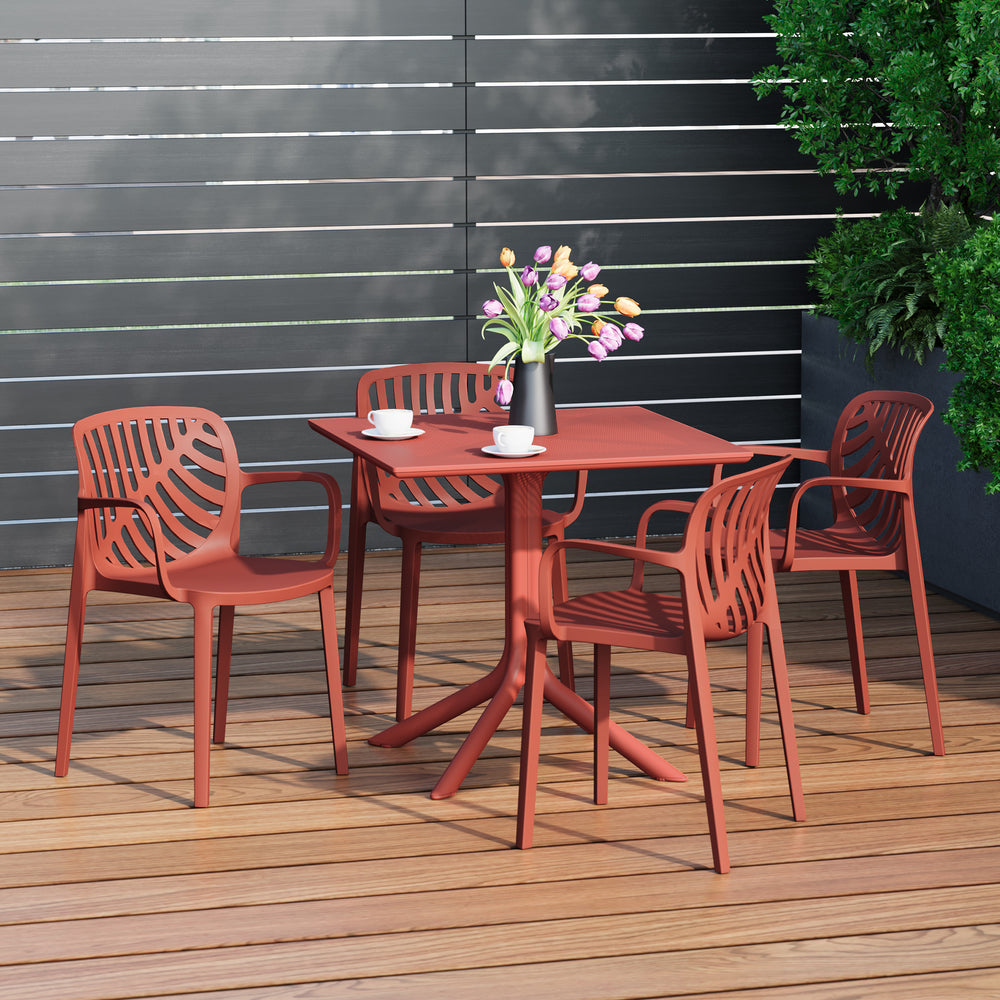 Playa 5-Piece Outdoor Resin Square Patio Dining Table Set with Modern Stackable Patio Dining Chairs
