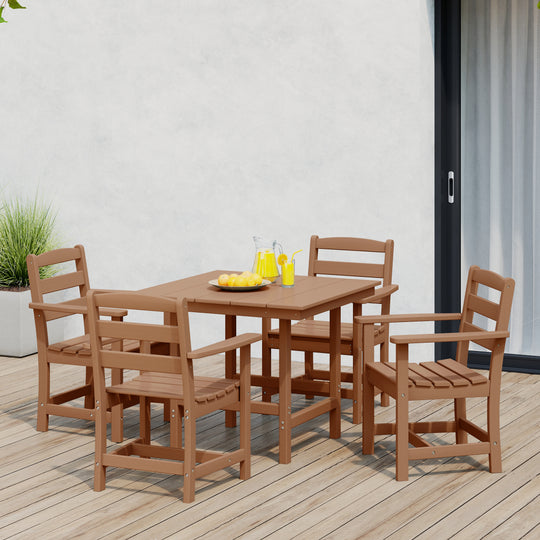 Ashore 5-Piece HDPE Outdoor Square Patio Dining Table Set with Armchairs