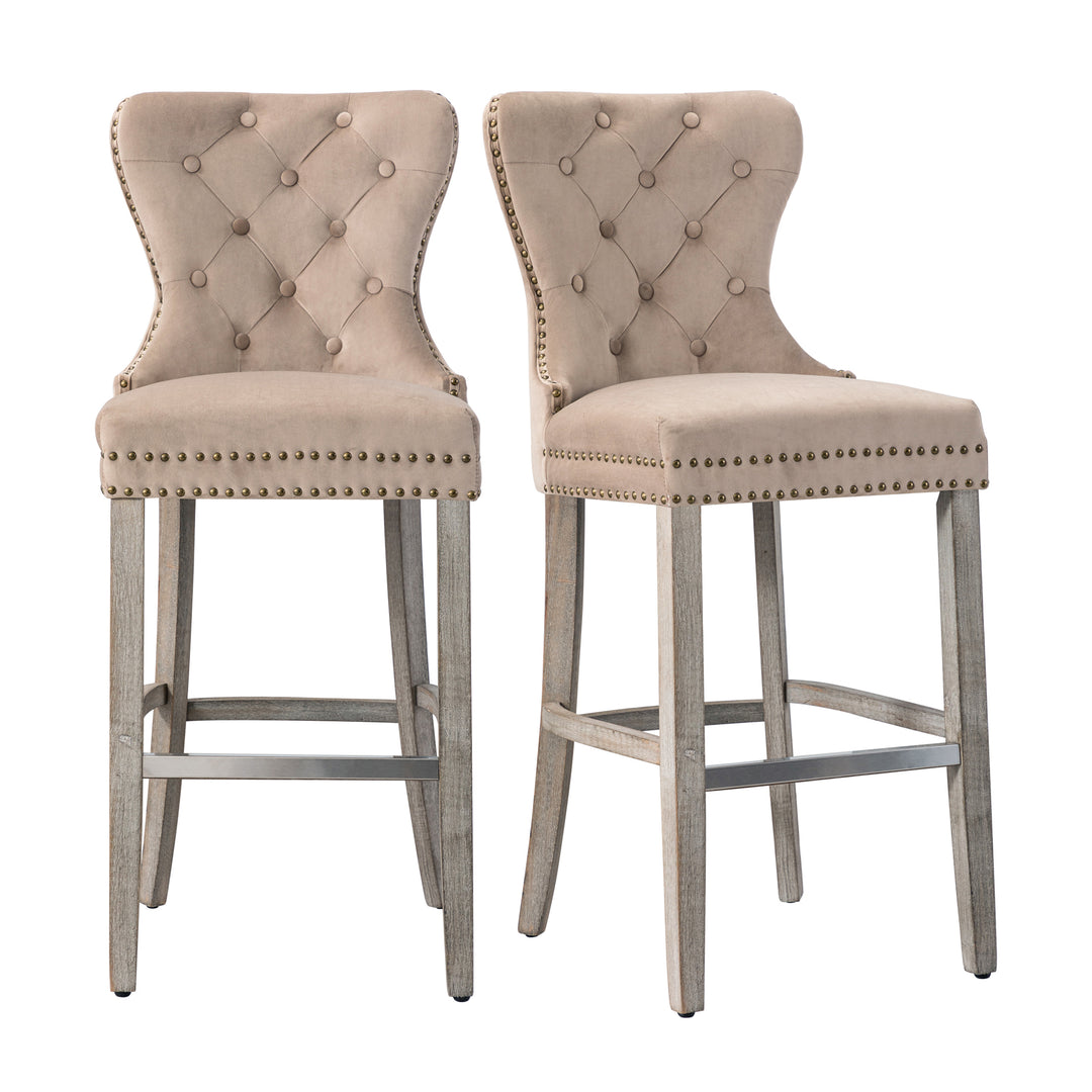 Wordford 29" Tufted Velvet Bar Stool (Set of 2), Antique Gray