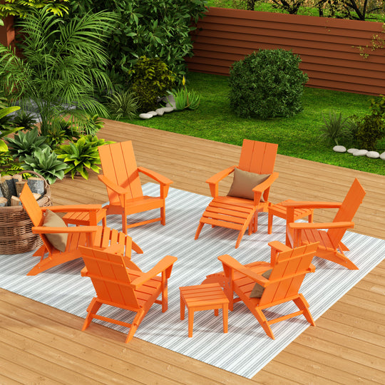 Ashore 12-Piece Modern Poly Folding Adirondack Chair with Ottoman and Side Table