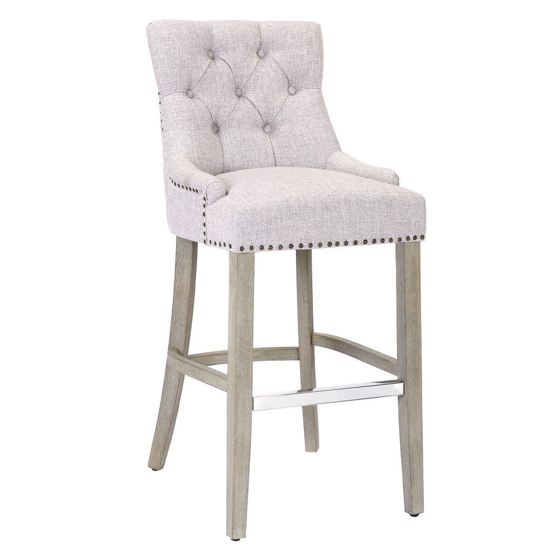 Hayes 29" Upholstered Tufted Wood Bar Stool, Antique Gray