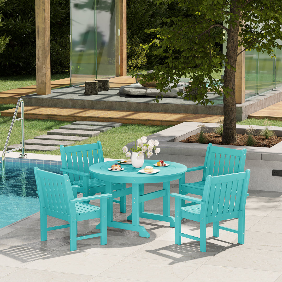 Malibu 5-Piece HDPE Outdoor Patio Chair and Round Table Dining Set