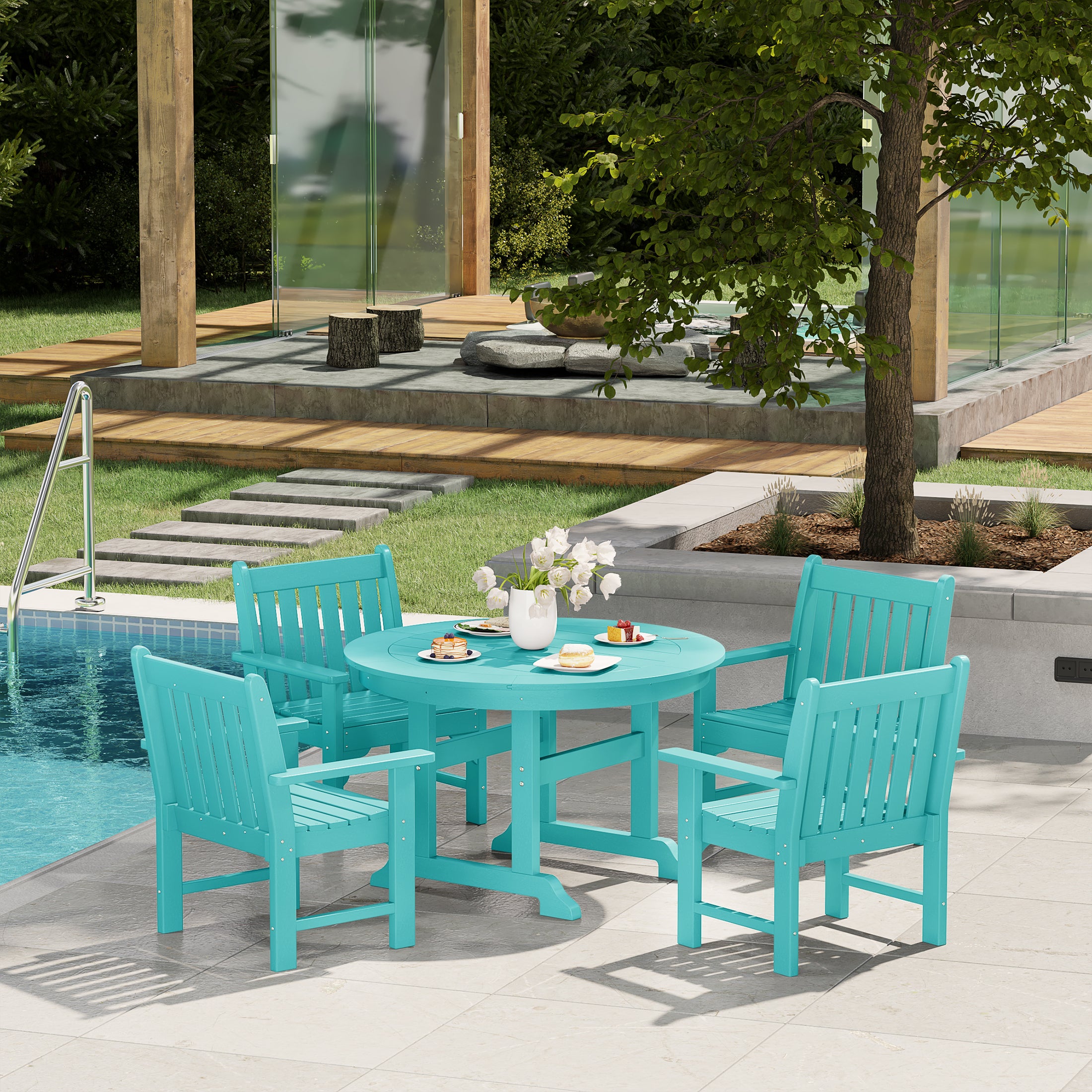 Malibu 5-Piece HDPE Outdoor Patio Chair and Round Table Dining Set